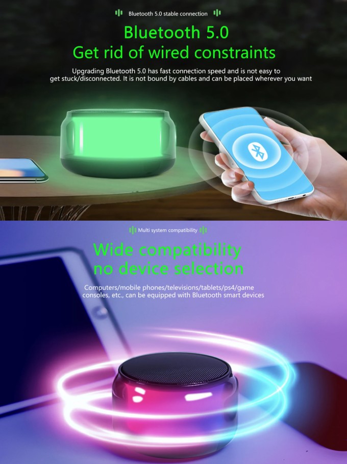 Mini Caixa de Som Bluetooth de Alta Qualidade para Celular, Áudio, Luz RGB, Caixa de Som Sem Fio, Subwoofer Portátil, Som para Home Theater