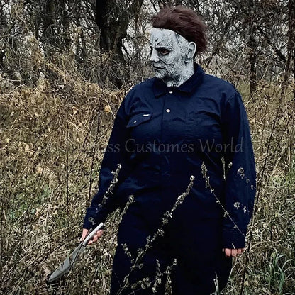 Michael Bloody Killer Outfits Myers Cosplay Costume Anime Halloween for Adult Men Women Cos Jumpsuit Horror Mask Party Costume