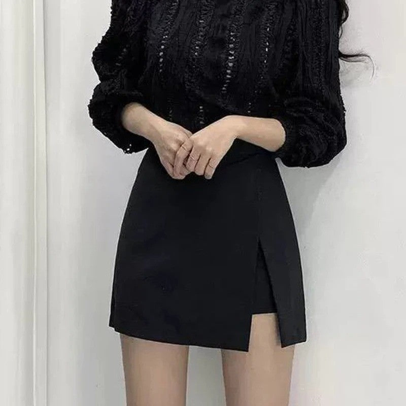 Black Mini Skirts Women Irregular Side Slits High Waist A Line Shorts Skirts Summer Korean Fashion Chic Hip Wrap Skirt Female