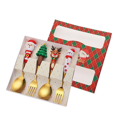 Conjunto de Talheres de Natal de Aço Inoxidável Garfos e Colheres de Sobremesa Utensílio de Cozinha para Jantares e Ocasiões Especiais