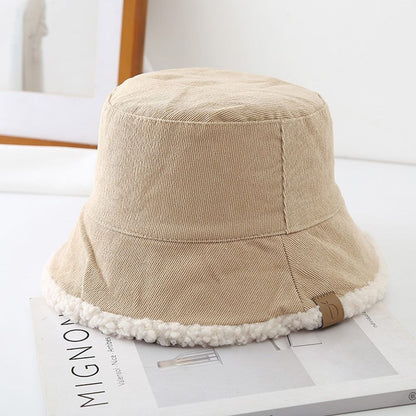 Trendy Lambswool Winter Bucket Hat Thickened Soft Fisherman Cap Warm Corduroy Beanies Cap for Casual, Trips, Sports, Skiing