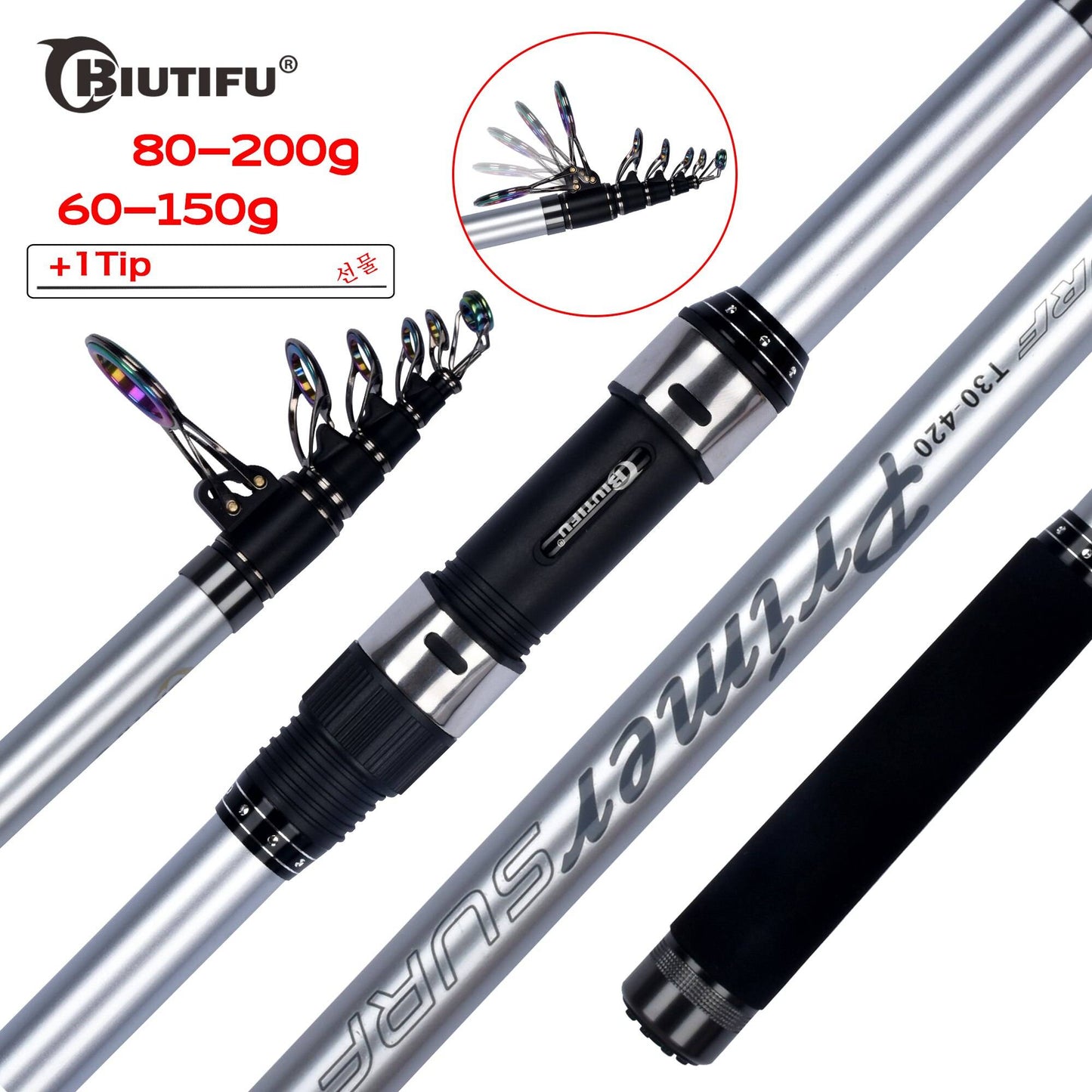 BIUTIFU Varas Telescópicas de Pesca de Surf 3.9/4.2/4.5/5.0/5.3m Carbono 30T Viagem Spinning Potência 60-200g Lançamento Surfcasting Pesca de Costa