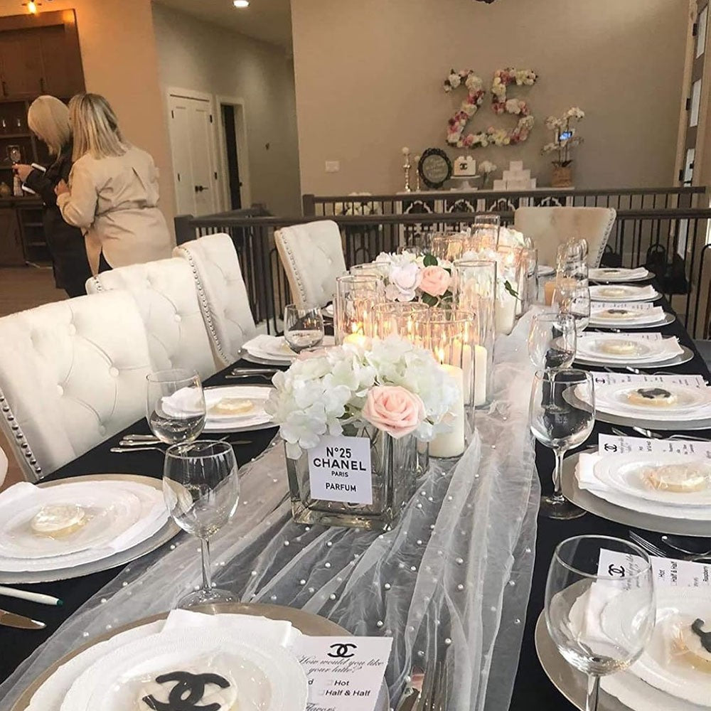 Pearl Tablecloth Wedding Lace Tablecloth Chiffon Tulle Table Cover Wedding Decoration Bridal Veil Party Flower Packaging