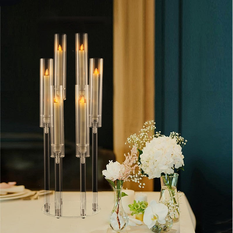 10 Pcs Clear 6-Arm Candelabra Taper Candle Holder Wedding Party Dining Table Banquet Christmas Event Decoration