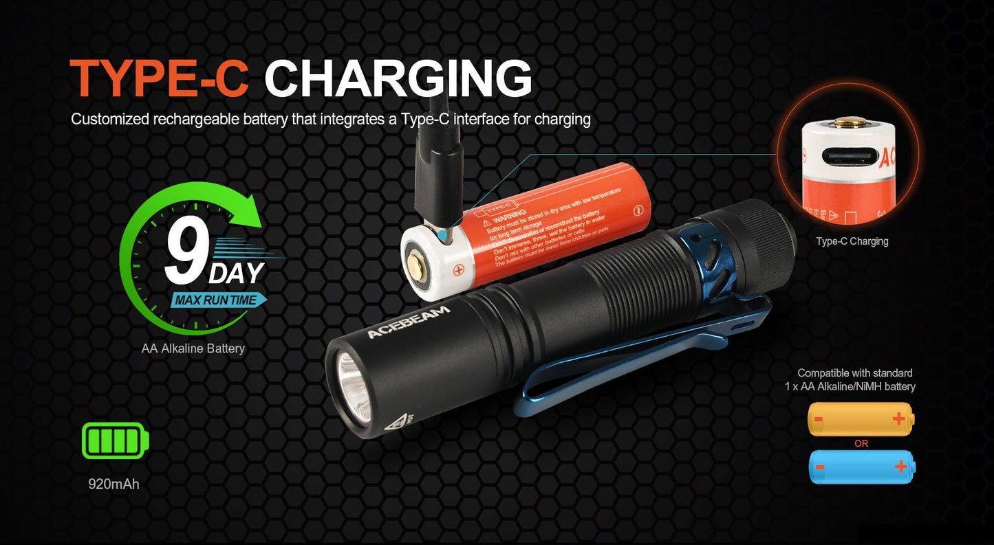 ACEBEAM pokelit AA 14500 Flashlight AA torch 1000 lumen outdoor keychain mini flashlight rechargeable 280 meters flashlight