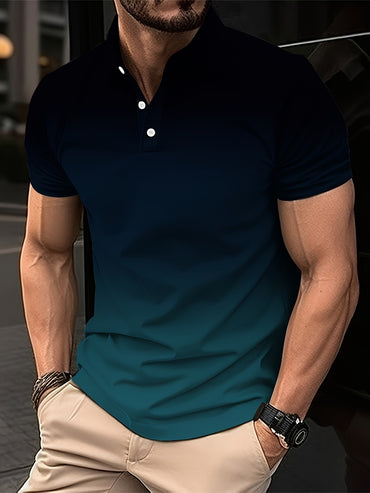 Men's Fashion Gradient Color Polo Shirt Lapel Golf Shirt Short Sleeve Printed Button Clothing Fashion Design Casual Breathable