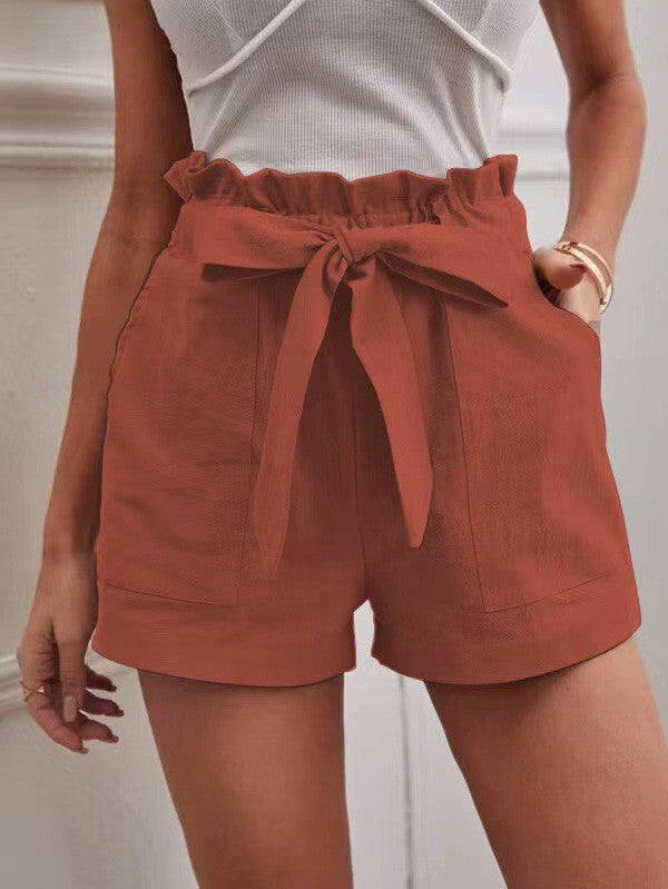 Europe and America Cross border New Summer Women's Loose Linen Casual Shorts Pockets Solid Large High Waist Wide Leg Pants