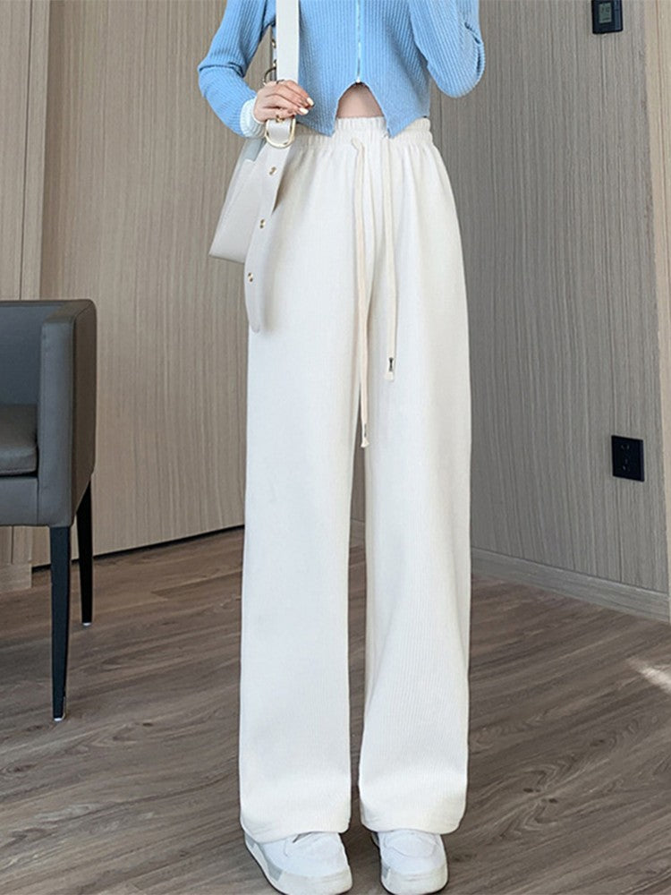 Solid Casual Thicken Women Corduroy Pants Lamb Fleece Padded Cashmere Warm Sweatpants Female Elastic Waist Soft Fur Trousers