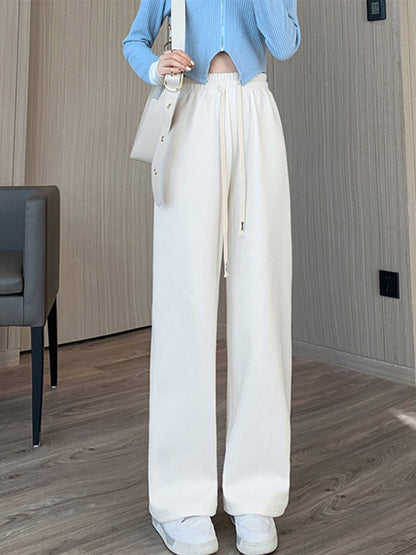Solid Casual Thicken Women Corduroy Pants Lamb Fleece Padded Cashmere Warm Sweatpants Female Elastic Waist Soft Fur Trousers