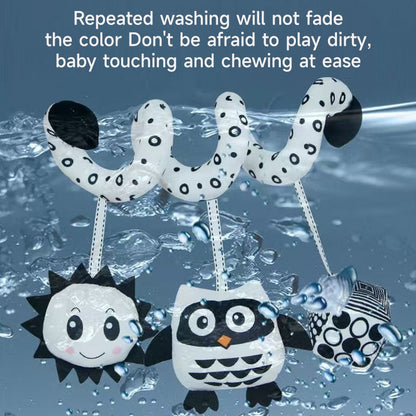 Baby Black And White Animal Hanging Toys Car Seat  Baby Spiral Activity Hanging Toys Plush Zoon Music BB Squeaker Rattles Gift