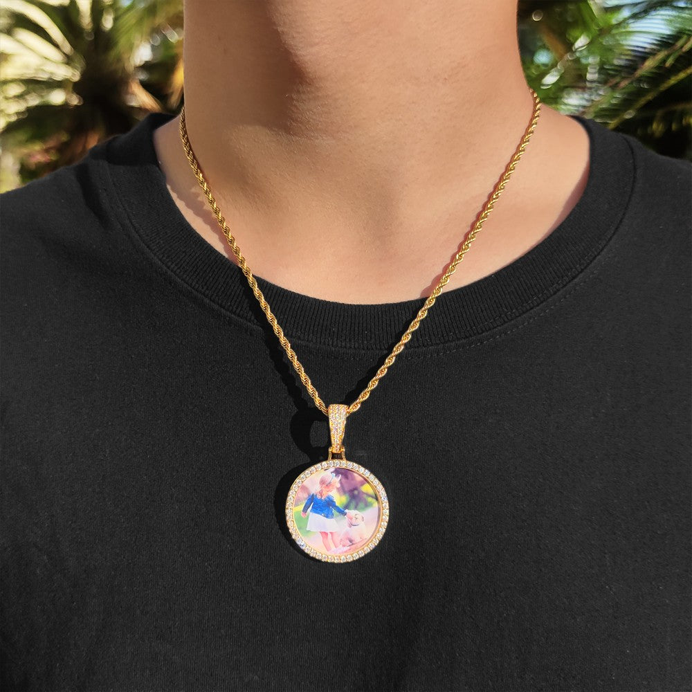 Wholesale Custom Photo Pendant Memory Medallions Rotary Double-Sided Picture Necklace Hip Hop Iced Jewelry Personalized Gift