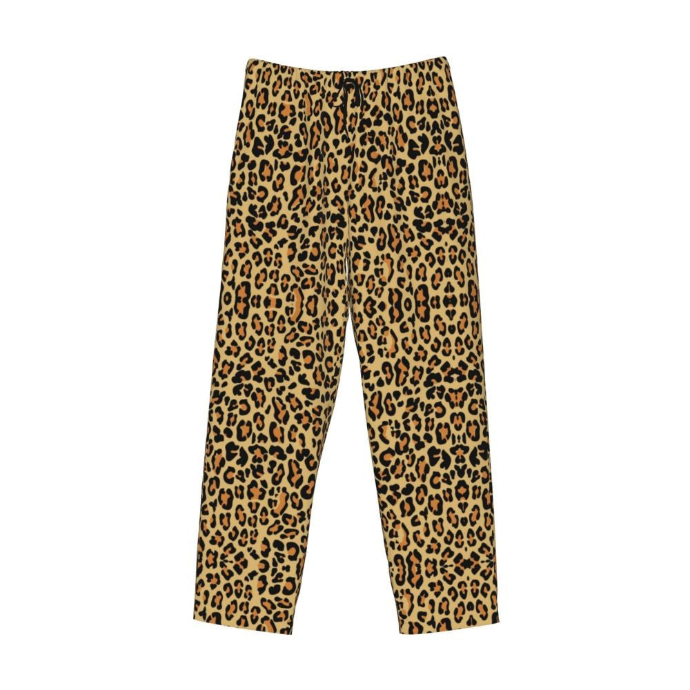 Custom Leopard Print Pajama Pants Men's Animal Skin Sleepwear Lounge Sleep Bottoms Stretch with Pockets