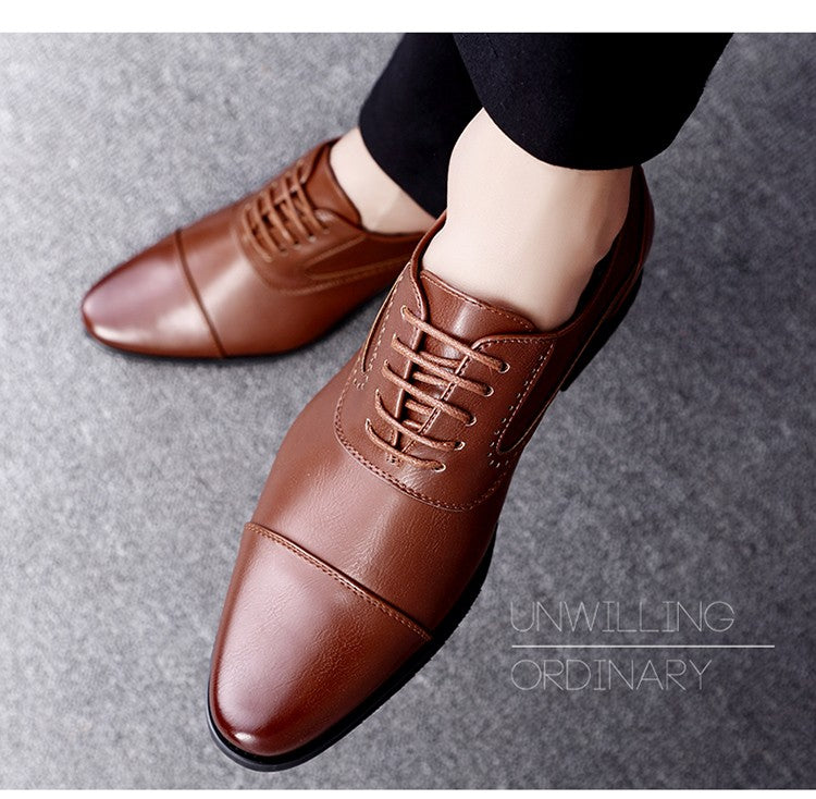 European Style Brown Leather Shoes Man Platform Pointed Toe Men's Dress Shoes Large Size 38-48 Quality Elegant Shoes For Men