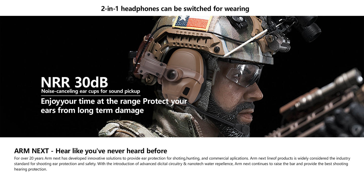GEN 6 Tactical Headset Hunting Shooting Noise Reduction Headset for OPS Core ARC and Wendy M-LOK Helmet Head Mounted 2 in 1