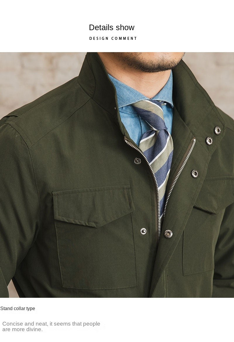 Three Spring and Summer Light Vertical Collar Waist Half Hanging M65 British Jacket Men's Retro Hunting Wear Waterproof Jacket