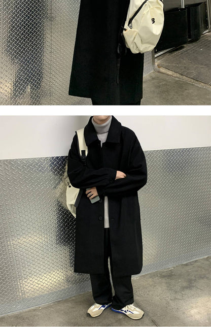 Blends Men X-long Autumn Winter Korean Style Trendy Loose Overcoats Solid Handsome All-match College Harajuku Clothing Mid-calf