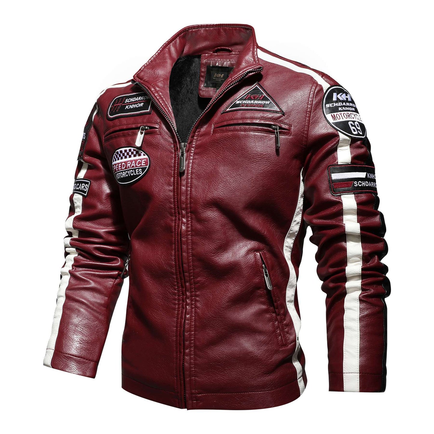 New Motorcycle Jacket For Men In Autumn/Winter 2020 Fashion Casual Leather Embroidered Flight Jacket In Winter Velvet  Pu Jacke