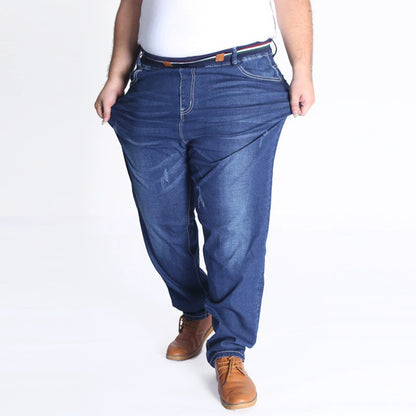 Autumn plus size casual jeans fashion men's pocket elastic waist straight plus size high elastic jeans.