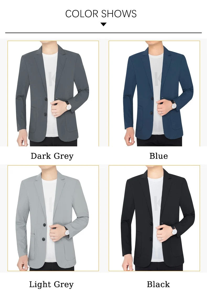 BROWON Brand Summer Men Blazers Gray Solid Color Thin Anti Wrinkle Quick Drying Soft Business Suit Blazer Jacket for Man