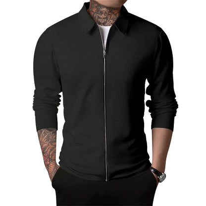 2024Summer Popular Waffle Outdoor Polo Collar Jacket Men's Coat Nick Garment Casual Sports Zipper Cardigan Long Sleeve Coat