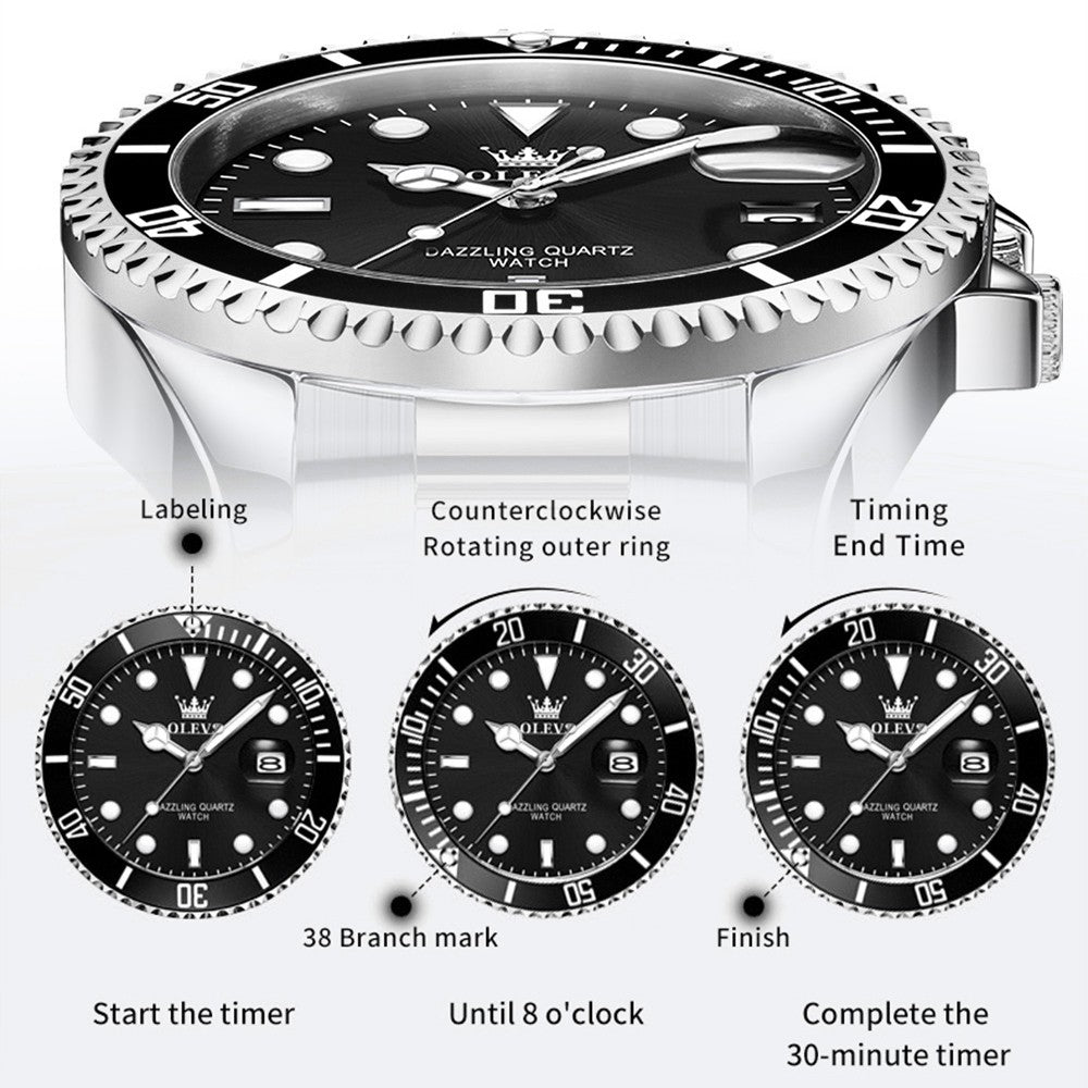 OLEVS Men's Watches Trend Luxury Fine Steel Strap Big Date Original Brand Quartz Wristwatch for Man Waterproof Luminous 5885 New