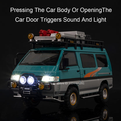1:24 Mitsubishi Delica H2 Carro de Brinquedo de Liga Leve com Portas Abertas, Som, Luz, Fricção, Miniatura Veículo Presente de Aniversário para Menino