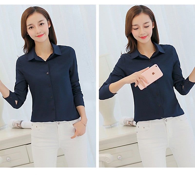 GAOKE OL Work Wear White Blue Blouse  Long Sleeve Turn-down Collar Formal Elegant Female Shirt Ladies Tops School