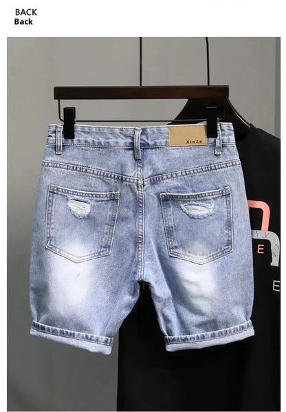 Trendy Denim Shorts For Men Summer Style Korean Version Thin Fit Hip Hop Brand Ins Small Group Medium Length Trousers