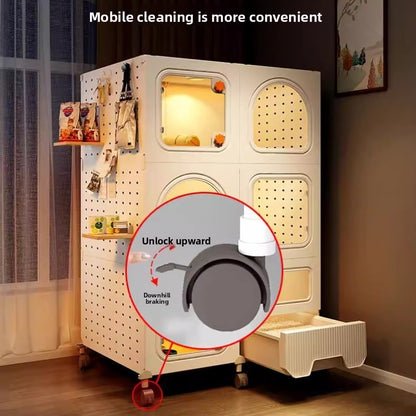 Gaiola Compacta para Gatos com Banheiro Tudo-em-Um Casa de Gatos Interna para Pequenos Espaços Mansão de Gatos com Economia de Espaço Placa de Caverna DIY Vila para Gatos