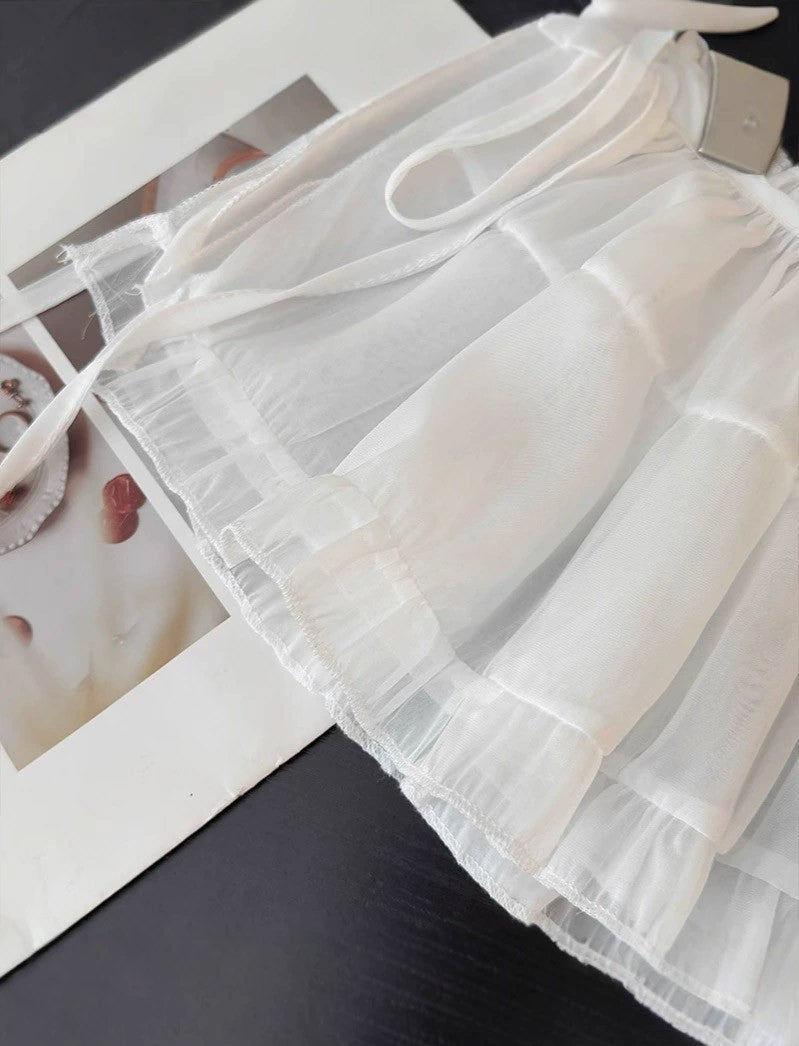 Y2K Trim Lace Up Short Fart Curtain Skirt Spring Layered Skirt INS Women Wrap Skirt Bandage Dress Apron Curtain Expansion Skirt