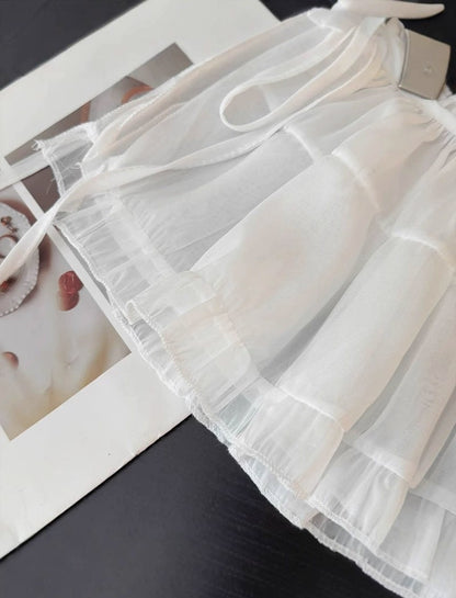 Y2K Trim Lace Up Short Fart Curtain Skirt Spring Layered Skirt INS Women Wrap Skirt Bandage Dress Apron Curtain Expansion Skirt