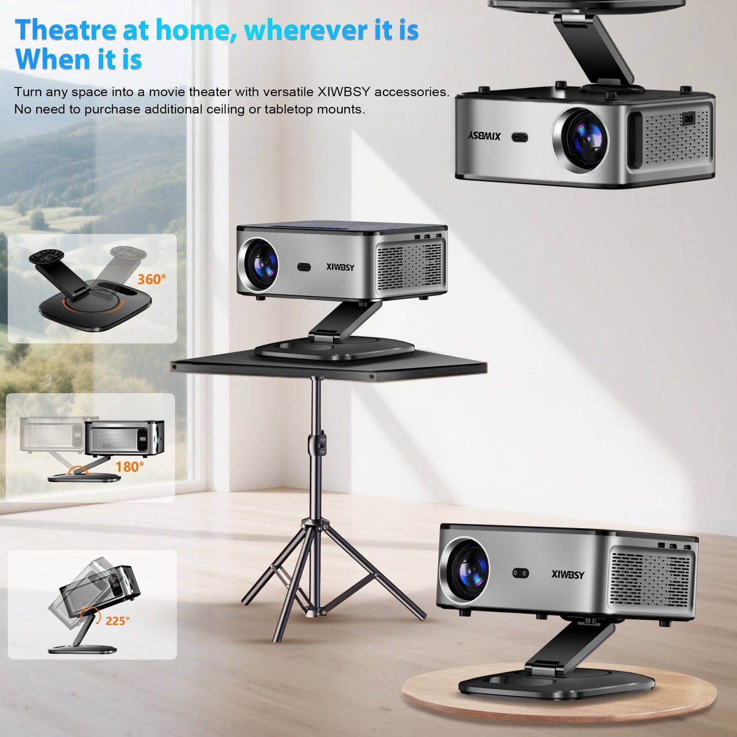 XIWBSY 40000Lumens Portable Projector 4K Android 12.0 Daylight Projector 64G 8K Video Home Theater AutoFocus Smart Proyector