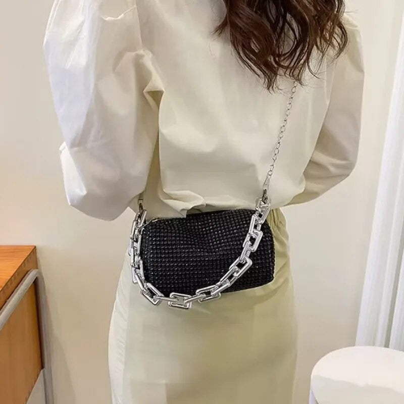 Luxury Rhinestone Bucket Bag Glitter Chain Prom Purse Women's Dinner Package Fashion Female Shoulder Bag
