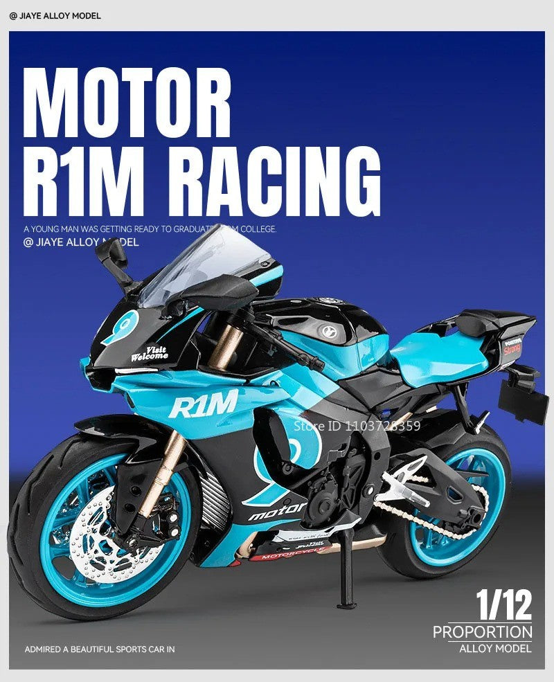 1:12 R1M R1 Modelo de Moto Brinquedos Liga Fundida Motocicletas em Miniatura Som Luz Amortecimento Simulação Motocicletas Presentes