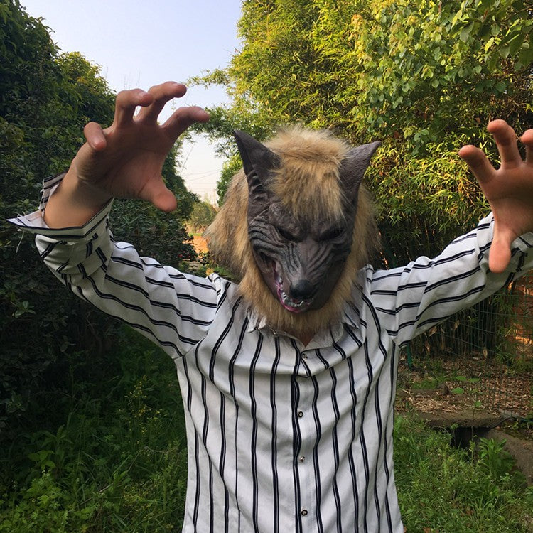 Halloween Latex Rubber Wolf Head Hair Mask Werewolf Gloves Costume Party Scary Decor Masquerade Props