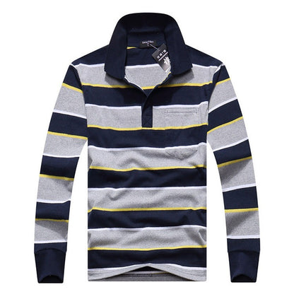 Cotton Polos Men Long Sleeve Mens Polo Shirt Spring Autumn Striped Male Polo Dress Classic Business 2018 Father Gift Drop Ship