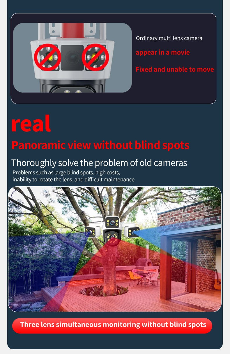 IPC360 Home 6K UHD Outdoor WiFi IP Camera 12MP Triple Lens with AI Human Detection 4K Auto Tracking for CCTV Security Monitoring