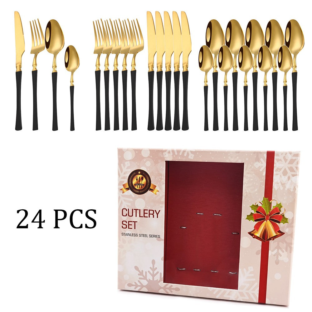 Conjuntos de talheres de Natal 24 peças, aço inoxidável, faqueiro de jantar, faca, garfo, colher de chá, louça de luxo para cozinha, caixa de presente