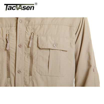 TACVASEN With 2 Chest Zipper Pockets Cargo Shirt Men's Quick Drying Skin Protective Long Sleeve Work Shirt Male Tops Outdoor