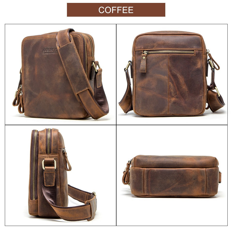 CONTACT'S Genuine Leather Men's Messenger Bag Vintage Sling Shoulder Bags for 7.9" iPad Mini High Quality Male Crossbody Bag Men