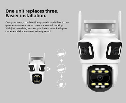 KERUI Icsee Outdoor PTZ 6K WIFI IP Camera Home Security Triple Lens Camera CCTV Video Surveillance With Triple Screens