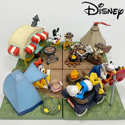 Disney Mickey Minnie Camping Series Figurine - Cartoon Mouse Donald Duck Goofy Chip 'n' Dale Pluto Toy Model for Collectors