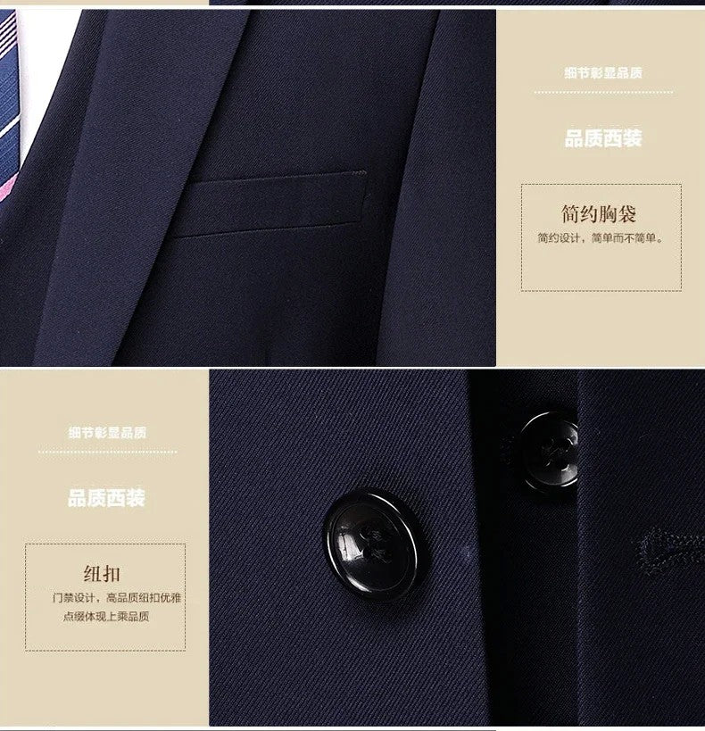 High quality Men Solid color Business - stylish handsome groom best man wedding dress 3/2/1 Single piece optional