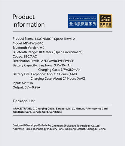 MOONDROP Space Travel 2 earphone HiFi Noise-Canceling TWS wiress Bluetooth 6.0 ANC Low-latency Game Mode SBC/AAC gaming headset