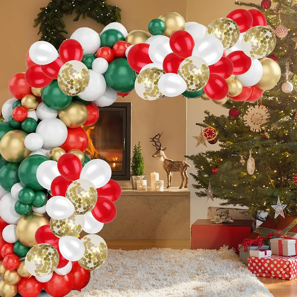 Christmas Theme Red Green Ballon Arch Kit Gold Confetti Latex Balloons Garland Xmas Candy Cane Foil Globos Home Party Decoration