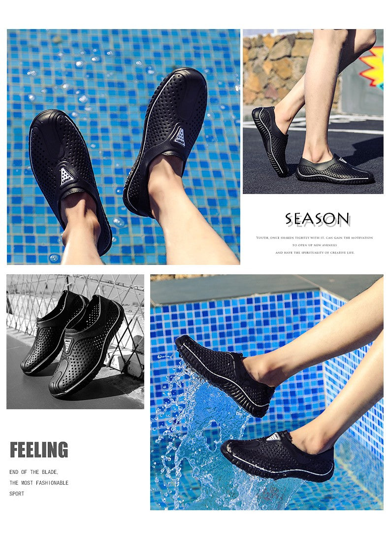 2025 Breathable Summer Men Slippers Outdoor Water Shoes Hollow Ultra Light Beach Shoes Casual Men Sandals  Black Garden Shoes