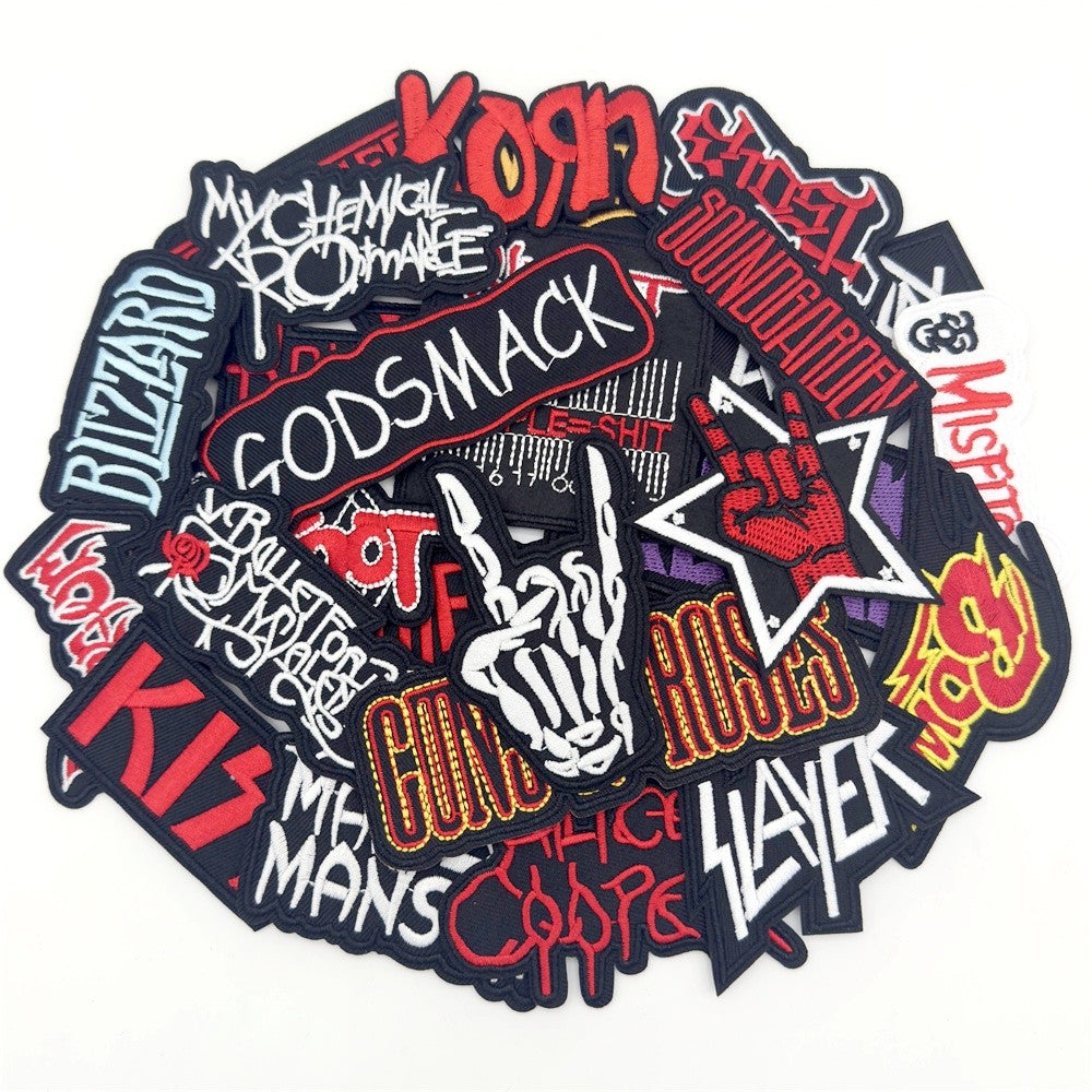 25PCS/Lot Rock Band Patches for Clothing Embroidery Stripes Iron on Patches Music Badges Diy Clothes Stickers Sewing Vest Jacket