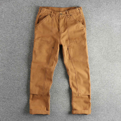 2025 Spring New American Retro Amekaji Heavyweight Woven Cargo Pants Men's Simple 100% Cotton Washed Straight Casual Trousers
