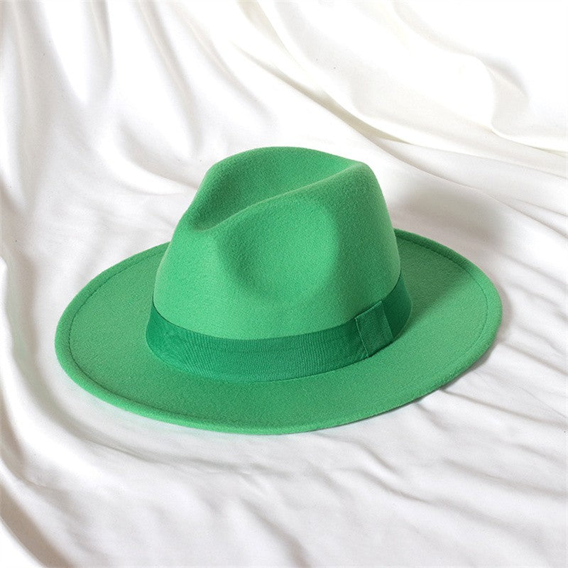 Leather Pink Fedora Wide brimmed Jazz Hat Autumn/Winter Classic Elegant Panama Hat Gentleman Hat Wholesale Sombrero