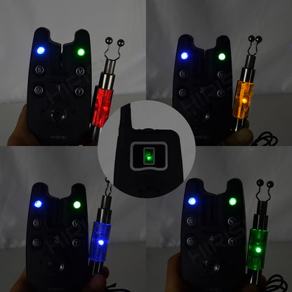 Alarme de picada de pesca sem fio conjunto 1+4 com 4 indicadores de picada luminosos em estojo EVA para pesca de carpas B1203S